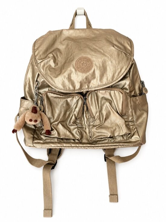 Kipling Handbags - Kipling Gold Lightweight Nylon Backpack with Monkey Keychain